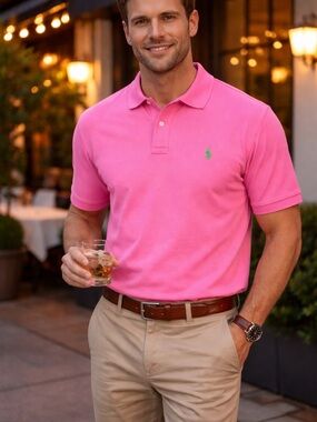 Ralph Lauren Pink Polo Shirt with Green Pony